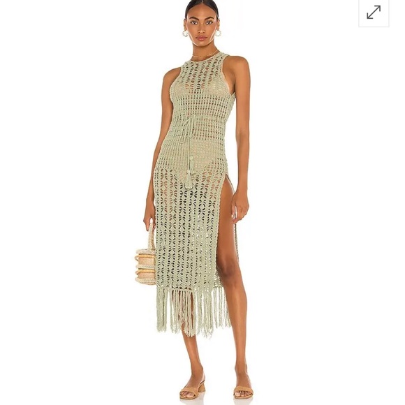 Flook The Label Other - Elegant Olive Crochet Midi Dress